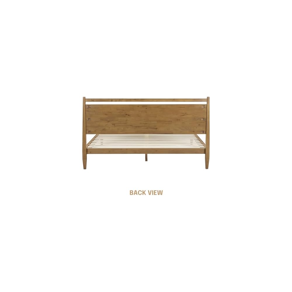 NTC Adept Wooden Bed Frame with Headboard, Solid Wood Foundation with Silent Slats and Wood Central Supports, 1000 Lb Capacity, Effortless Assembly, King - Teak Look