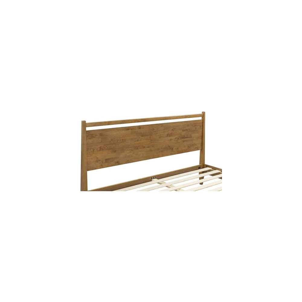 NTC Adept Wooden Bed Frame with Headboard, Solid Wood Foundation with Silent Slats and Wood Central Supports, 1000 Lb Capacity, Effortless Assembly, King - Teak Look