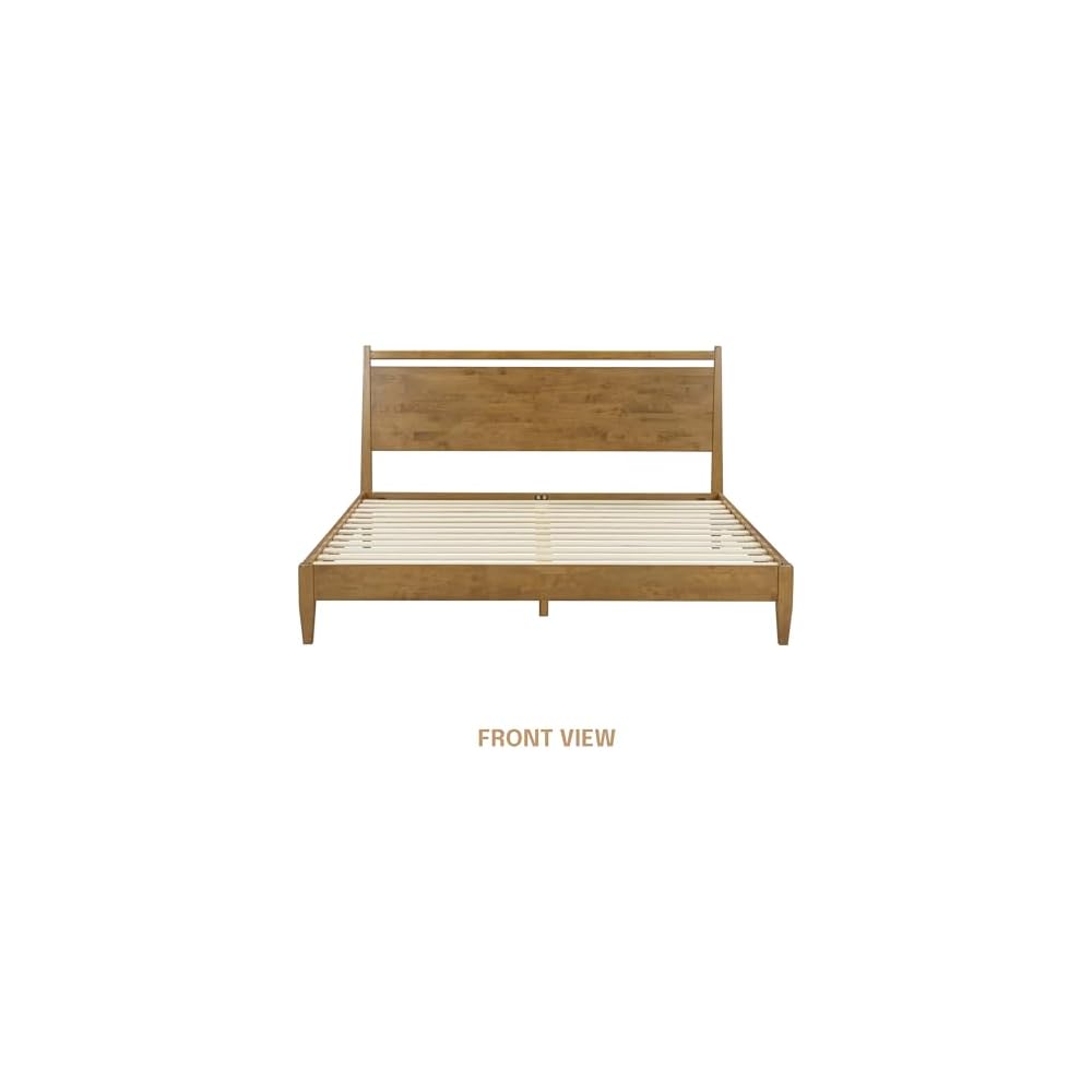 NTC Adept Wooden Bed Frame with Headboard, Solid Wood Foundation with Silent Slats and Wood Central Supports, 1000 Lb Capacity, Effortless Assembly, King - Teak Look