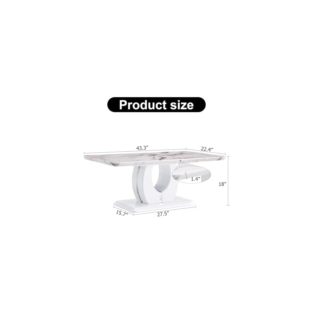 LKTART 43" Rectangle Modern Faux Marble Coffee Table for Living Room, White