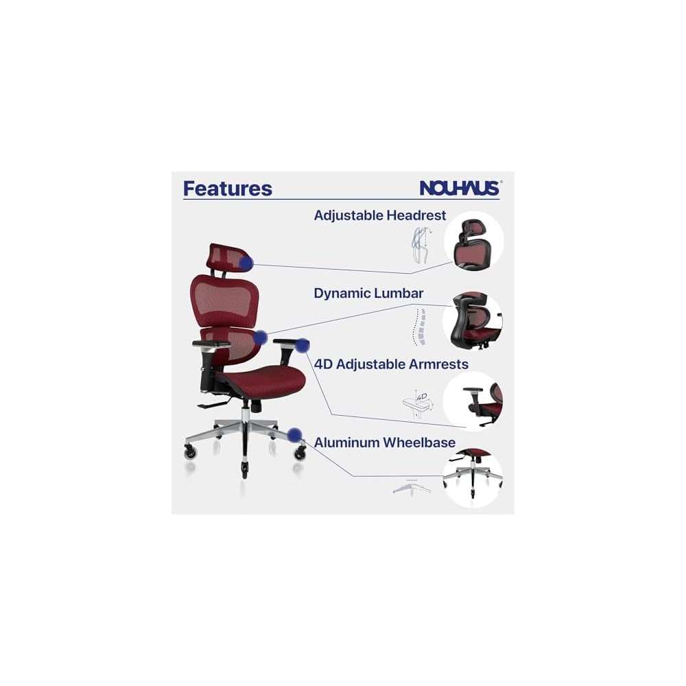 Nouhaus Mesh Ergonomic Office Chair with Lumbar Support, 4D Arms