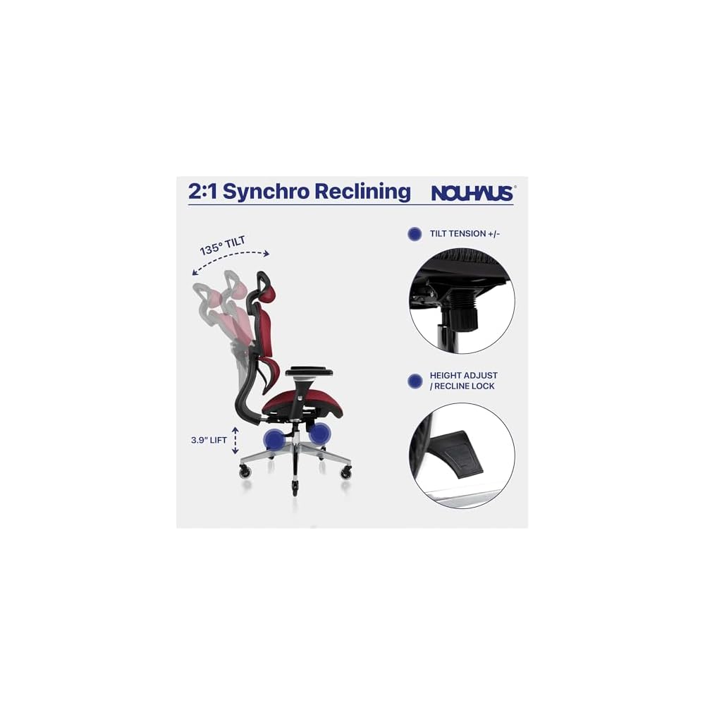 Nouhaus Mesh Ergonomic Office Chair with Lumbar Support, 4D Arms