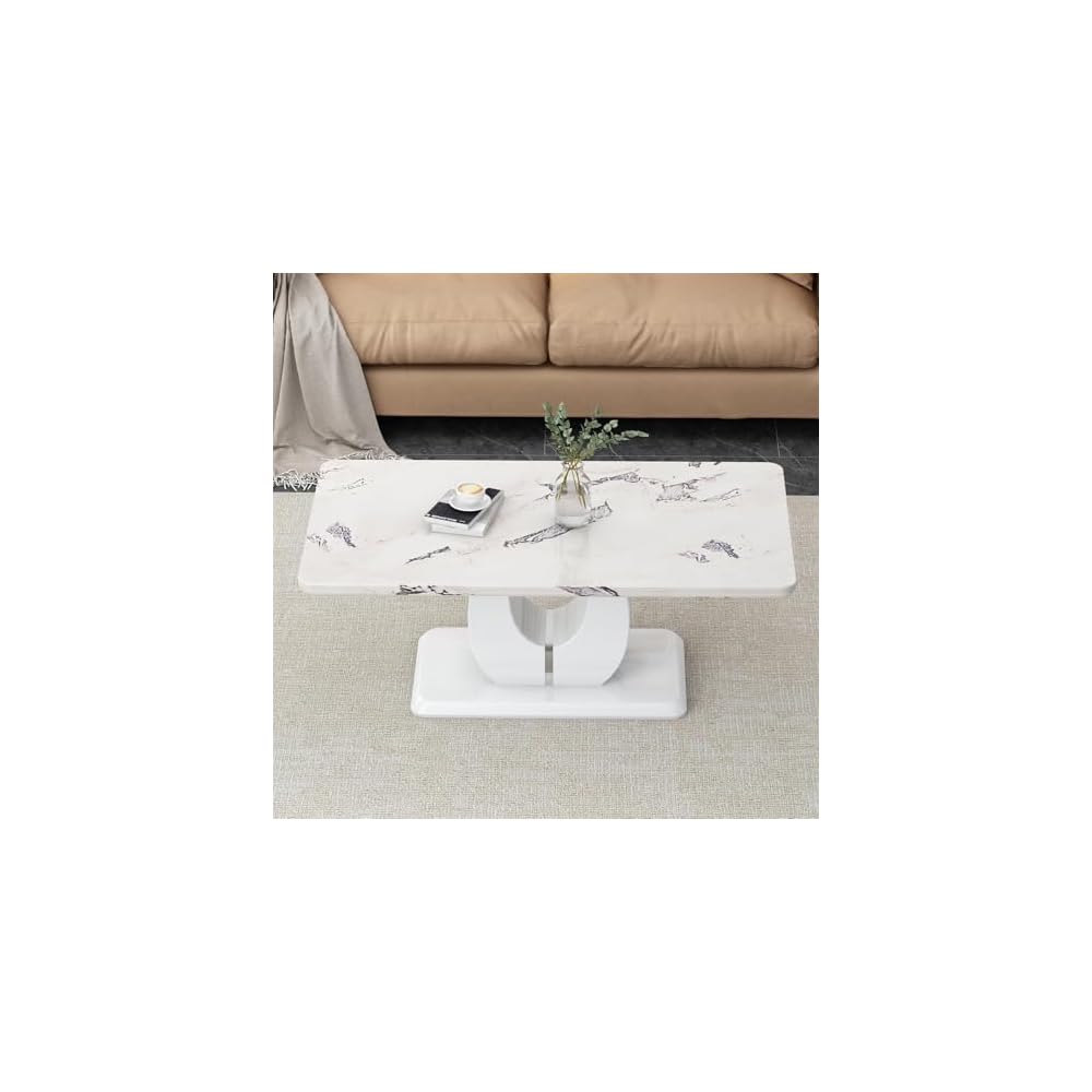 LKTART 43" Rectangle Modern Faux Marble Coffee Table for Living Room, White