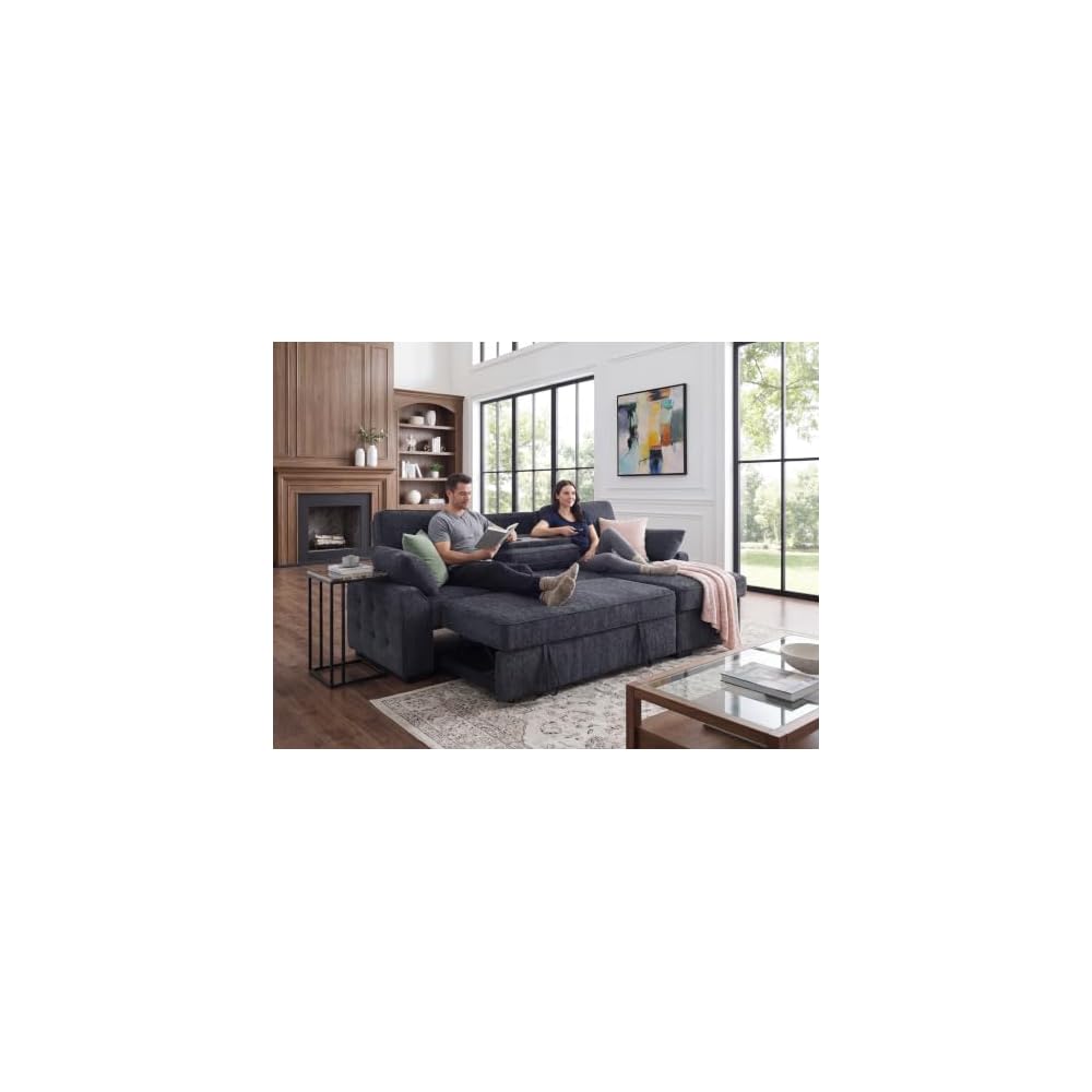 Lilola Home Mackenzie 91" Charcoal Gray Reversible Sleeper Sectional Sofa