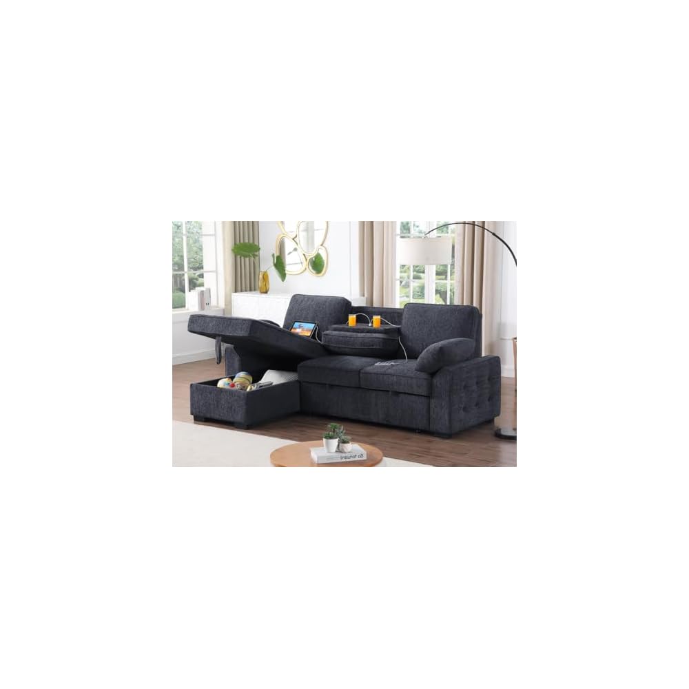 Lilola Home Mackenzie 91" Charcoal Gray Reversible Sleeper Sectional Sofa