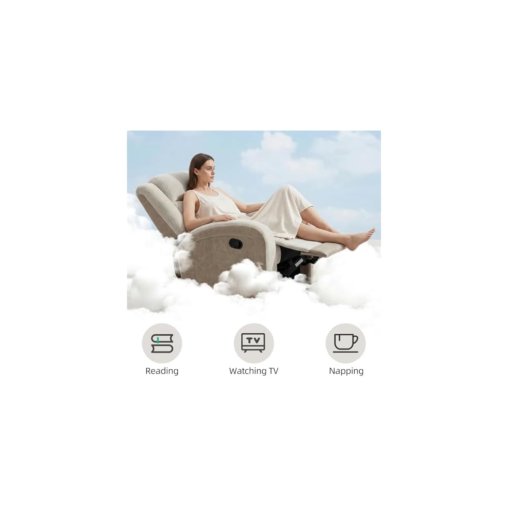 EBELLO Loveseat Recliner with Center Console, Soft Fabric 2-Seater Manual Recliner Sofa, Hidden Storage & Cup Holders, Wall-Hugger Reclining Sofa for Living Room RV, Beige