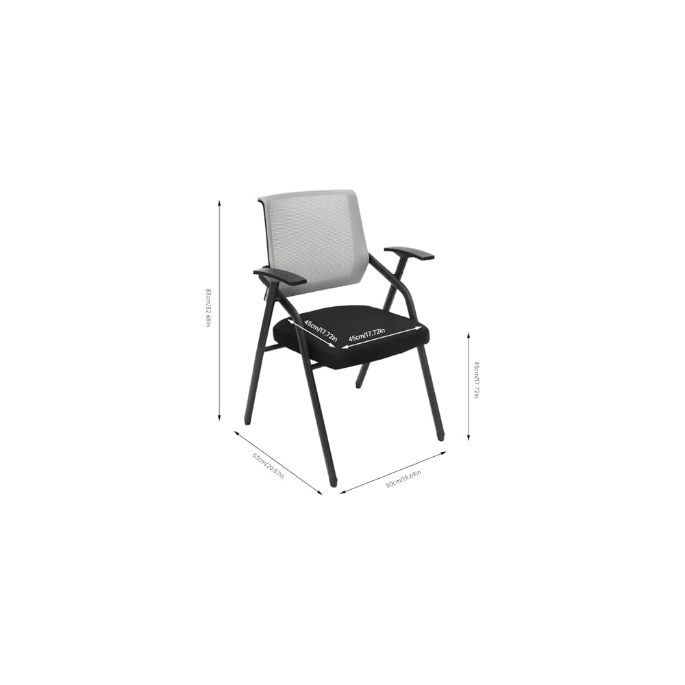 2 Pack Folding Chairs 485 lbs Heavy Duty Conference Room Chairs,Padded Folding Chairs Office Chairs with Widen Armrest,Grey Mesh Net Back Desk Chair No Wheels for Schools Office