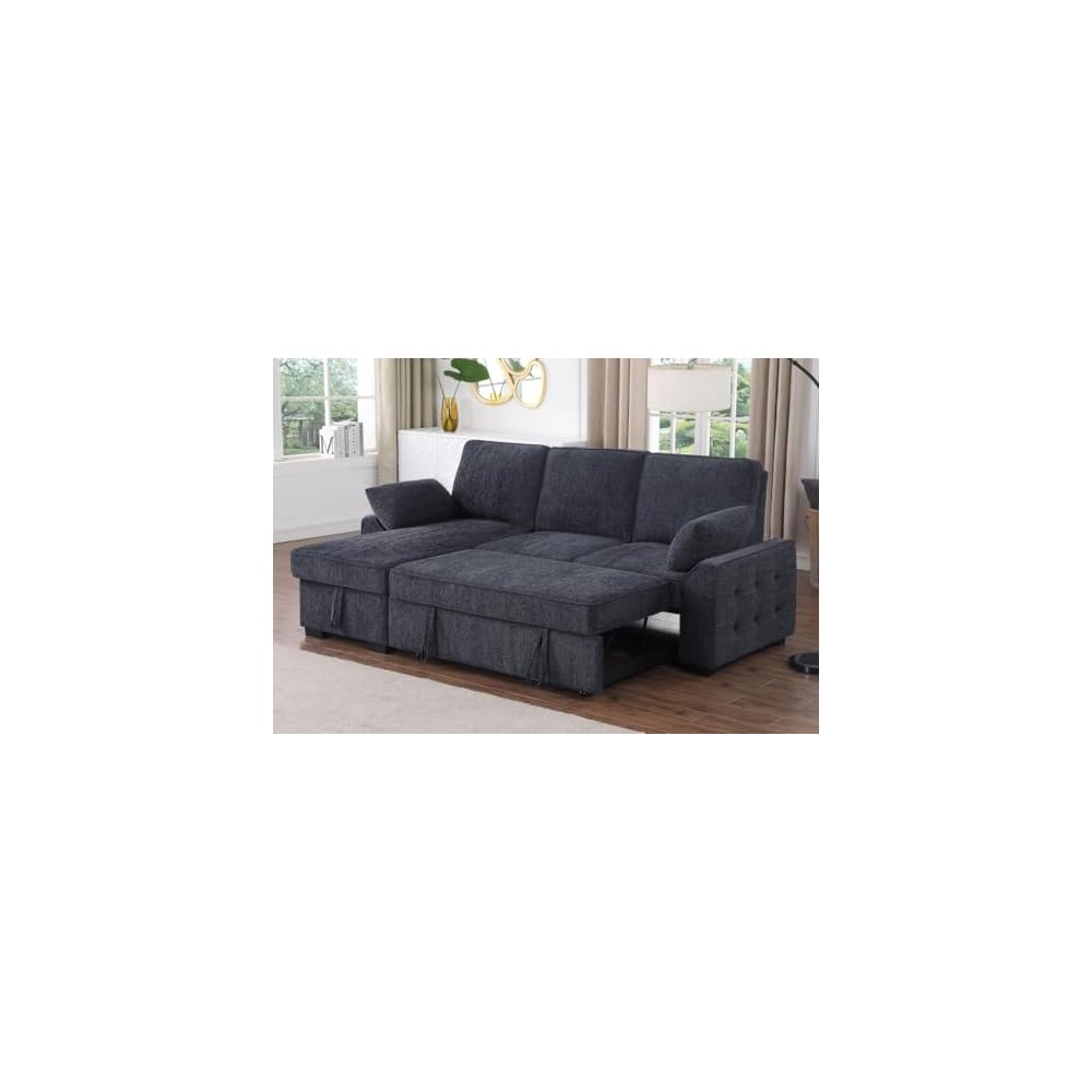 Lilola Home Mackenzie 91" Charcoal Gray Reversible Sleeper Sectional Sofa