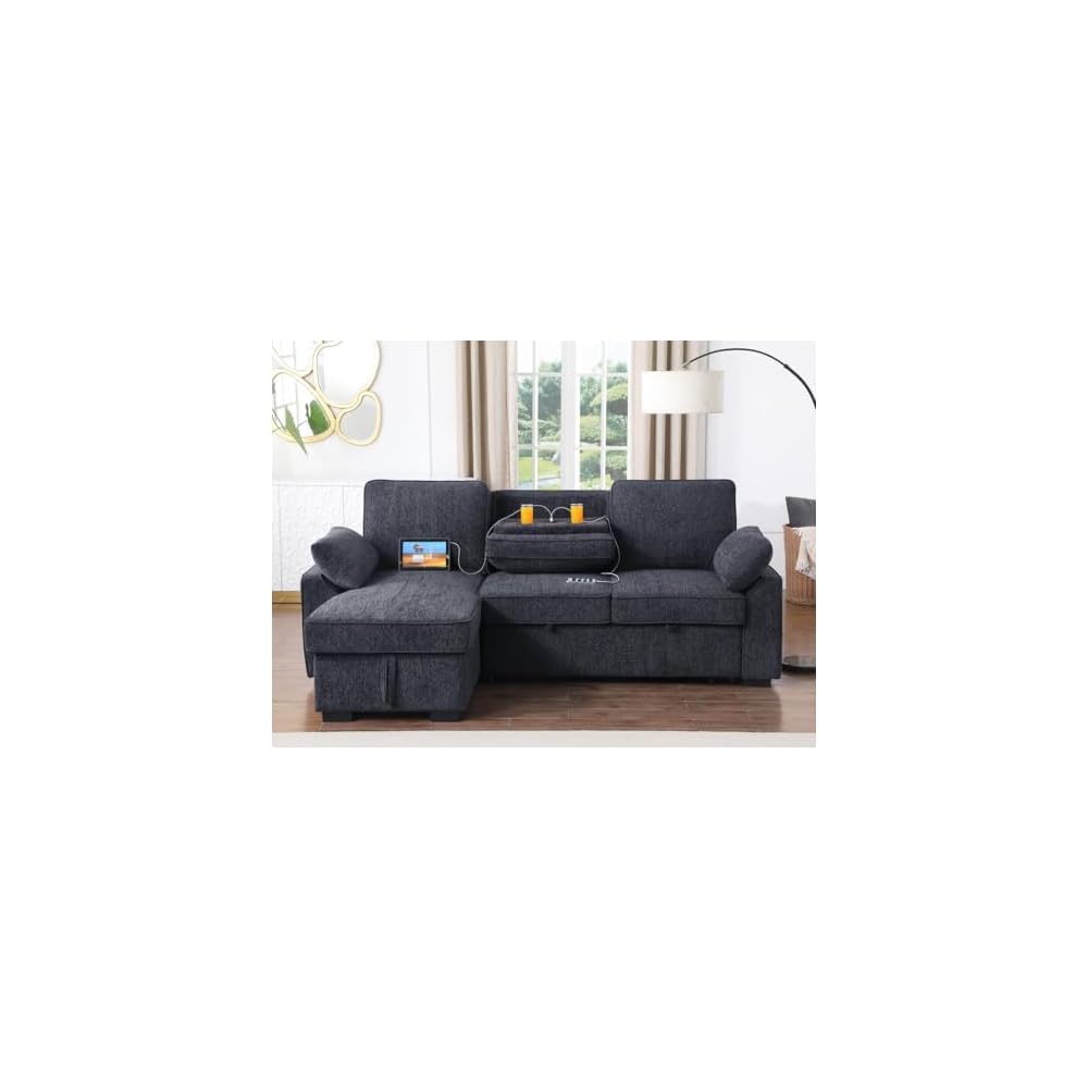 Lilola Home Mackenzie 91" Charcoal Gray Reversible Sleeper Sectional Sofa