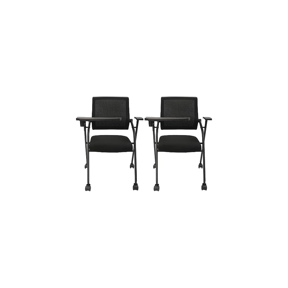 2 Pack Folding Chairs 485 lbs Heavy Duty Conference Room Chairs,Padded Folding Chairs Office Chairs with Widen Armrest,Grey Mesh Net Back Desk Chair No Wheels for Schools Office