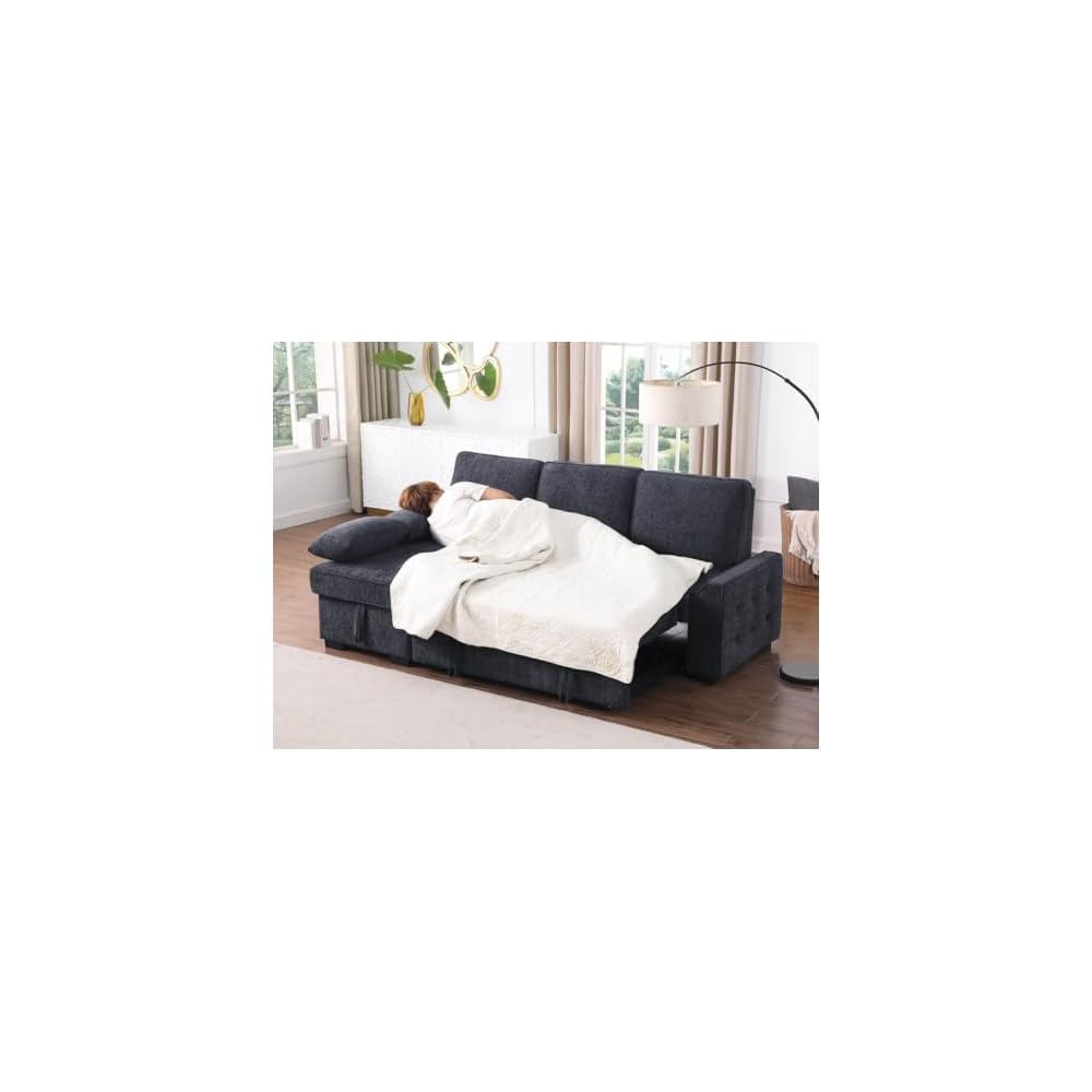 Lilola Home Mackenzie 91" Charcoal Gray Reversible Sleeper Sectional Sofa