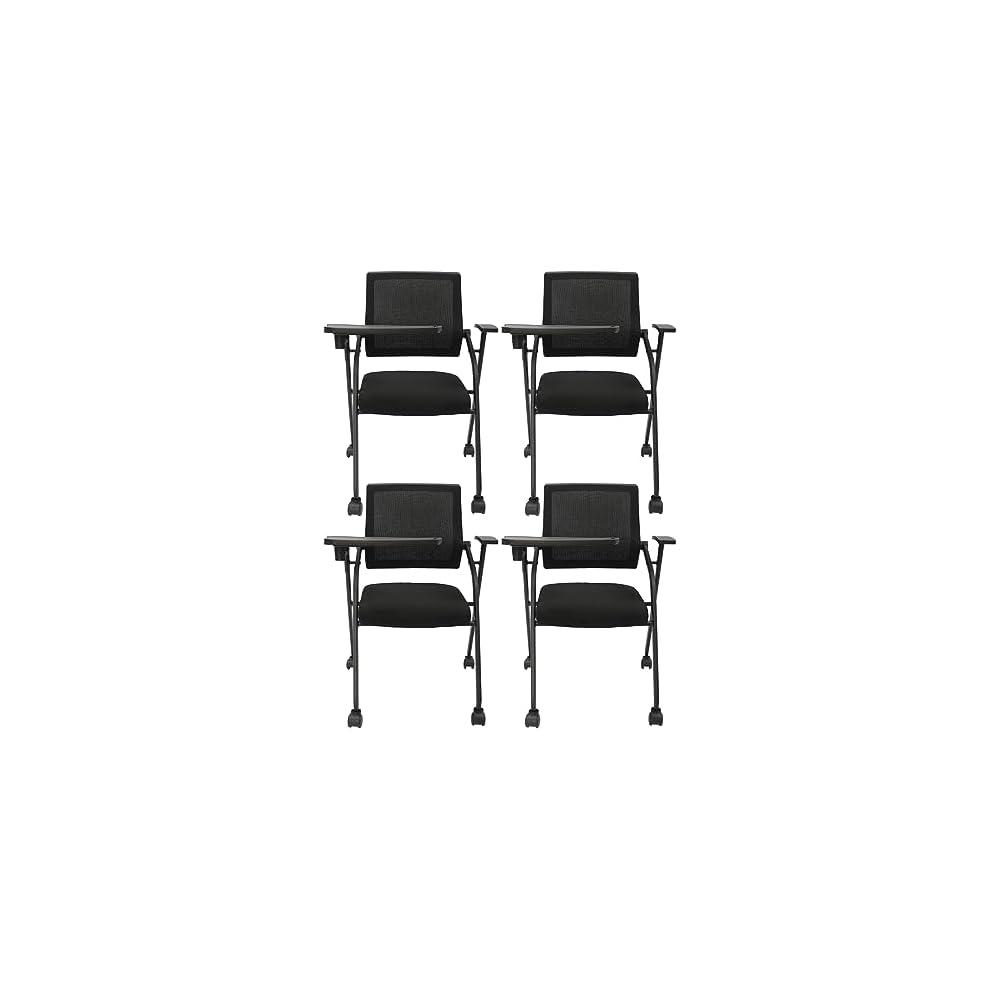 2 Pack Folding Chairs 485 lbs Heavy Duty Conference Room Chairs,Padded Folding Chairs Office Chairs with Widen Armrest,Grey Mesh Net Back Desk Chair No Wheels for Schools Office