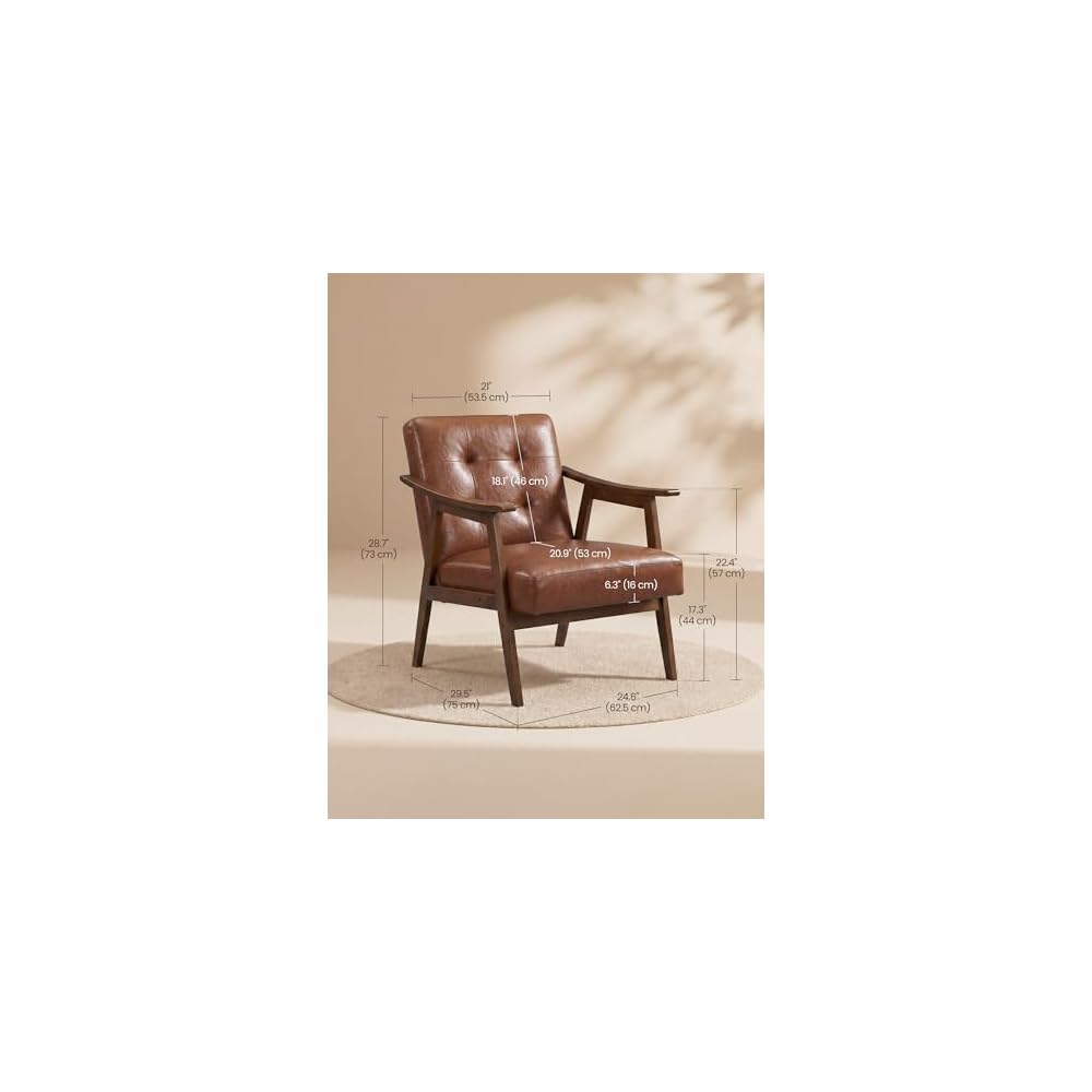 VASAGLE Accent Chair, PU Leather Armchair, Button Tufted, Thick Cushion