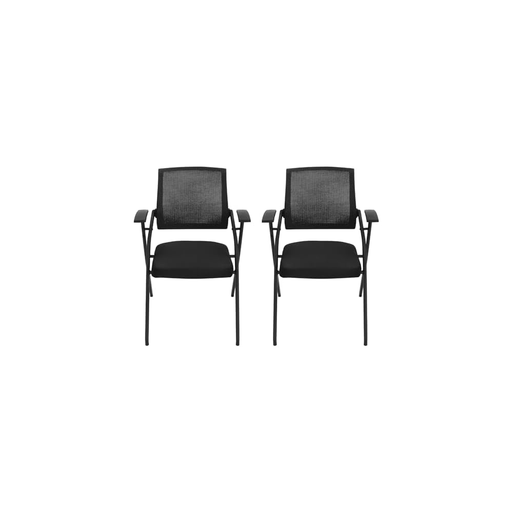 2 Pack Folding Chairs 485 lbs Heavy Duty Conference Room Chairs,Padded Folding Chairs Office Chairs with Widen Armrest,Grey Mesh Net Back Desk Chair No Wheels for Schools Office