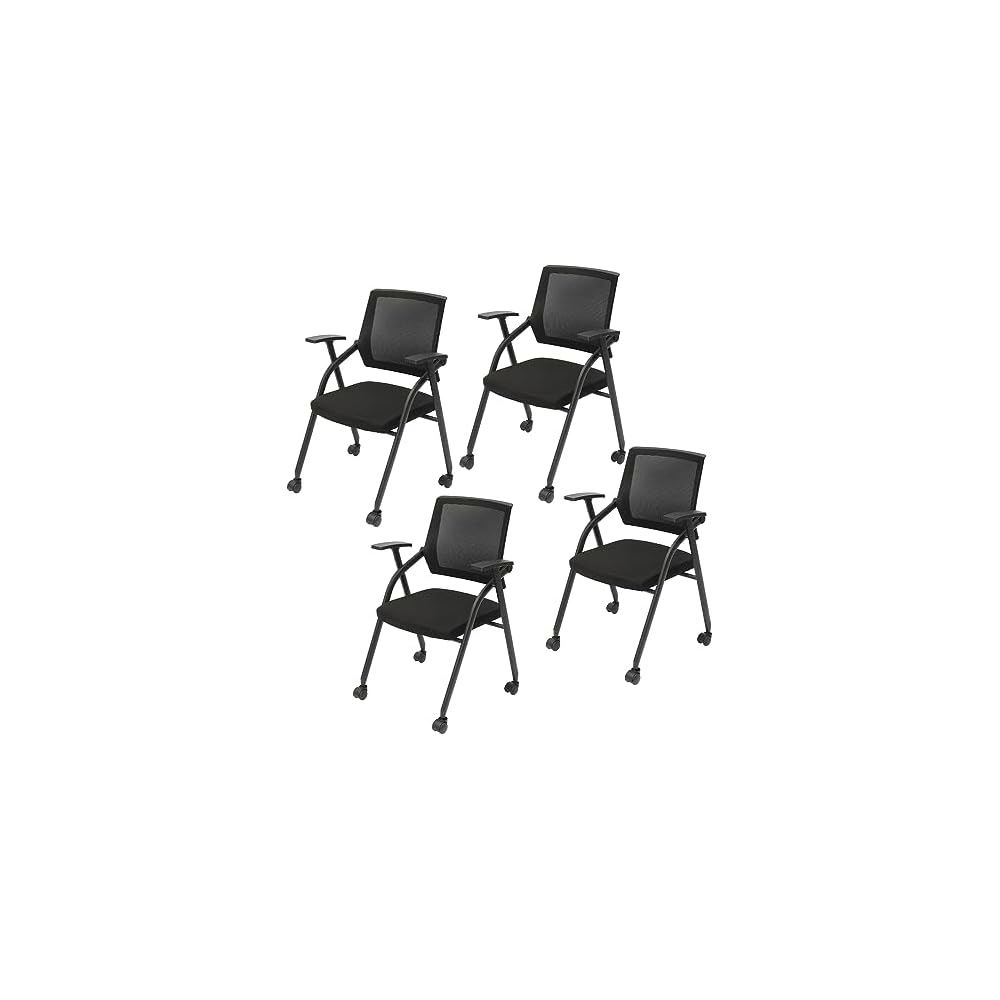 2 Pack Folding Chairs 485 lbs Heavy Duty Conference Room Chairs,Padded Folding Chairs Office Chairs with Widen Armrest,Grey Mesh Net Back Desk Chair No Wheels for Schools Office