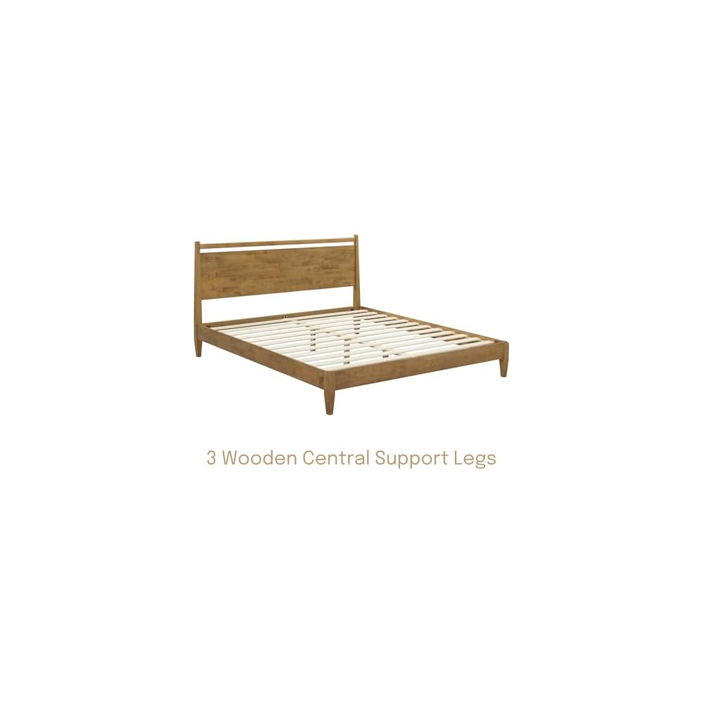 NTC Adept Wooden Bed Frame with Headboard, Solid Wood Foundation with Silent Slats and Wood Central Supports, 1000 Lb Capacity, Effortless Assembly, King - Teak Look