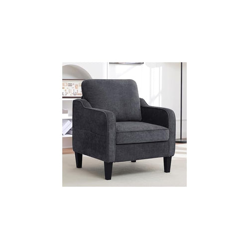 Accent Chair for Living Room, Mid Century Modern Reading Chair for Bedroom, Upholstered Armchair with Side Pockets, Comfy Single Sofa Side Chair for Office, Apartment, Small Room, Dark Grey