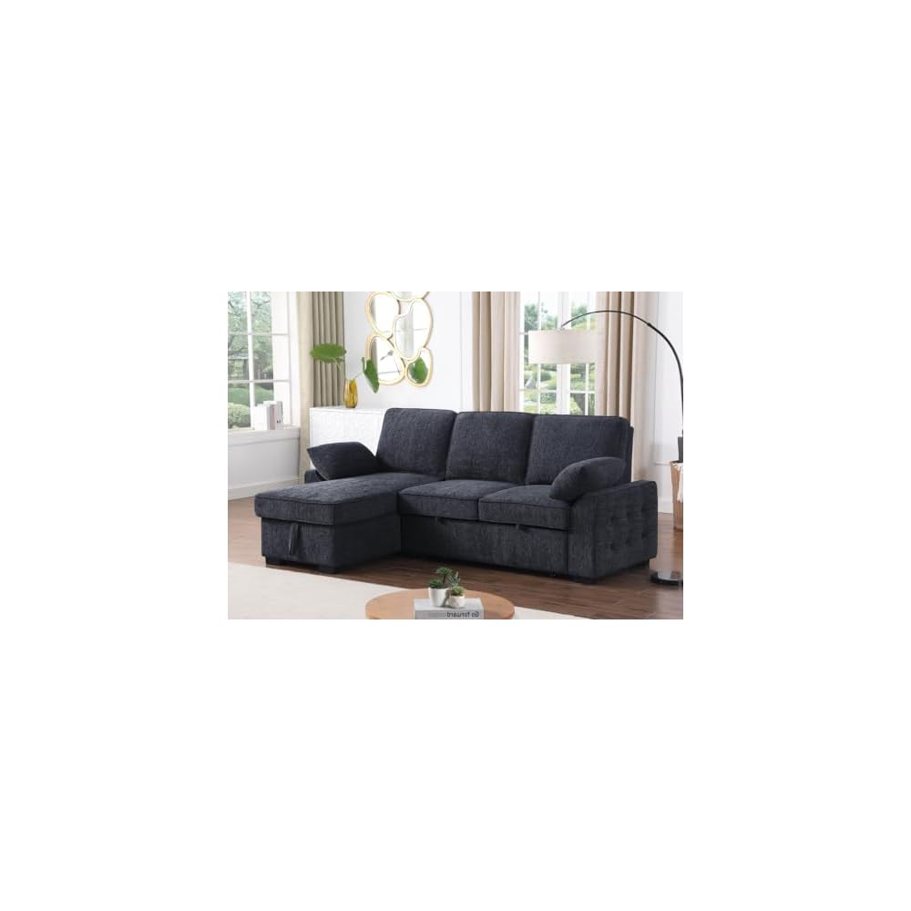 Lilola Home Mackenzie 91" Charcoal Gray Reversible Sleeper Sectional Sofa
