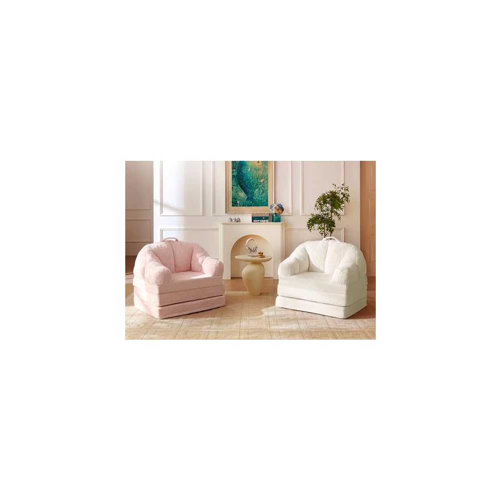 wanan Folding Sofa Bed, 3-in-1 Convertible Boneless Couch with Handle, Floor Lounger & Sleeper Chair for Adults, Comfy Folding Couch Single Sofa for Living Room Bedroom, Pink