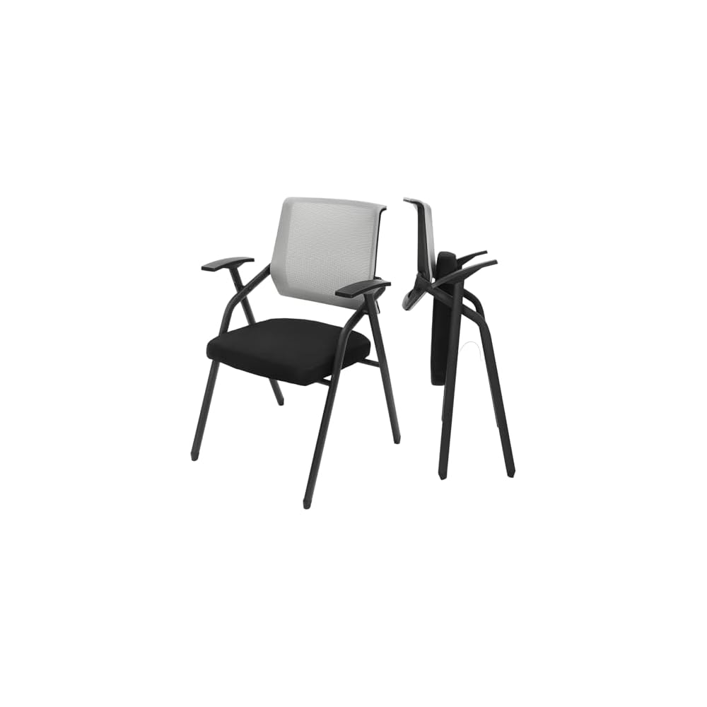 2 Pack Folding Chairs 485 lbs Heavy Duty Conference Room Chairs,Padded Folding Chairs Office Chairs with Widen Armrest,Grey Mesh Net Back Desk Chair No Wheels for Schools Office