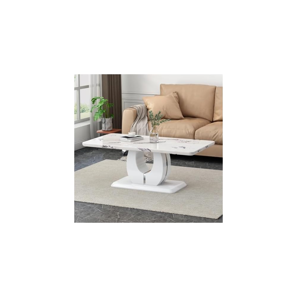 LKTART 43" Rectangle Modern Faux Marble Coffee Table for Living Room, White