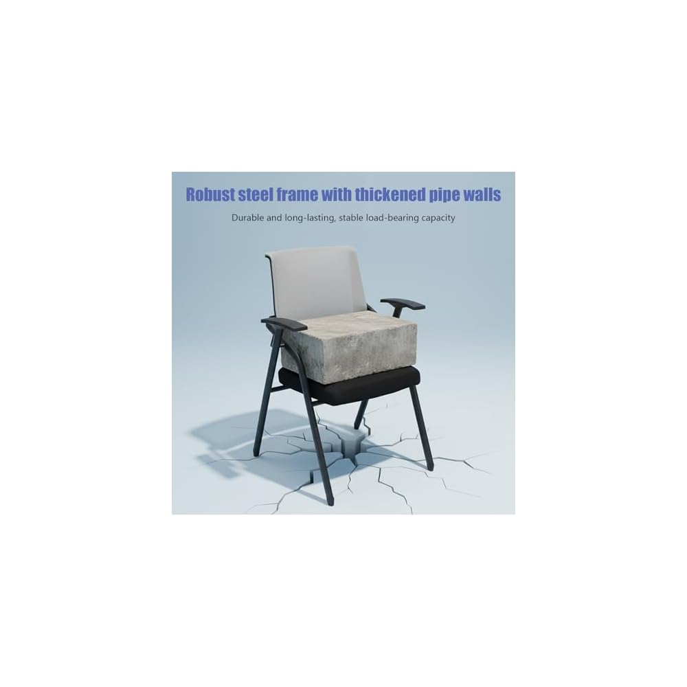 2 Pack Folding Chairs 485 lbs Heavy Duty Conference Room Chairs,Padded Folding Chairs Office Chairs with Widen Armrest,Grey Mesh Net Back Desk Chair No Wheels for Schools Office