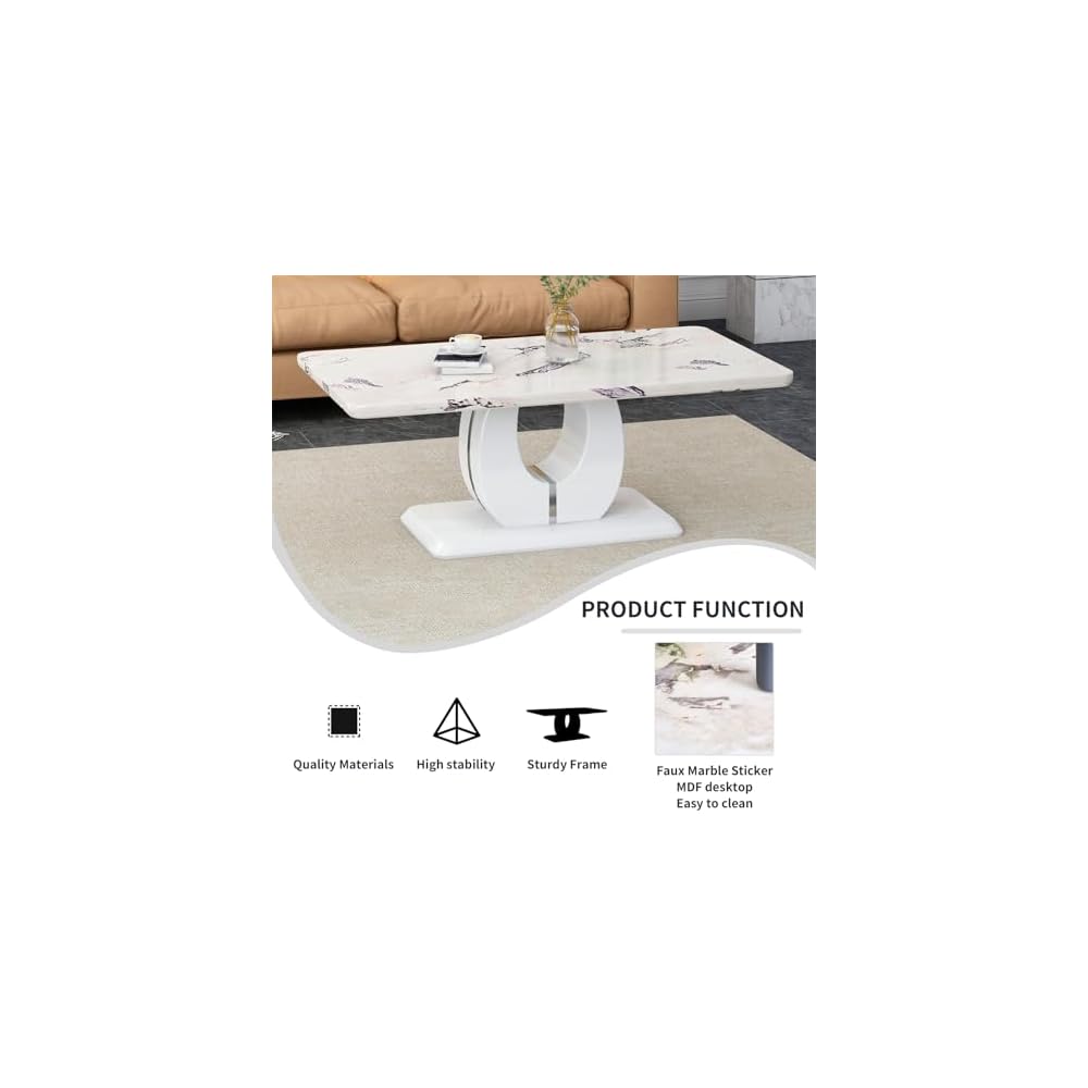 LKTART 43" Rectangle Modern Faux Marble Coffee Table for Living Room, White