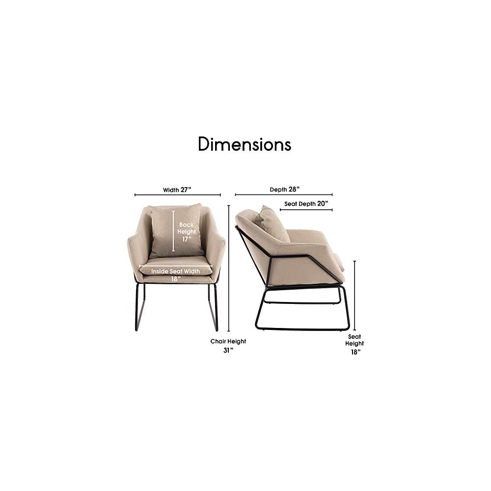 Elle Decor Odile Accent Chair, Plush Back Cushion, Black Metal Frame, Modern Living Room Upholstery Furniture