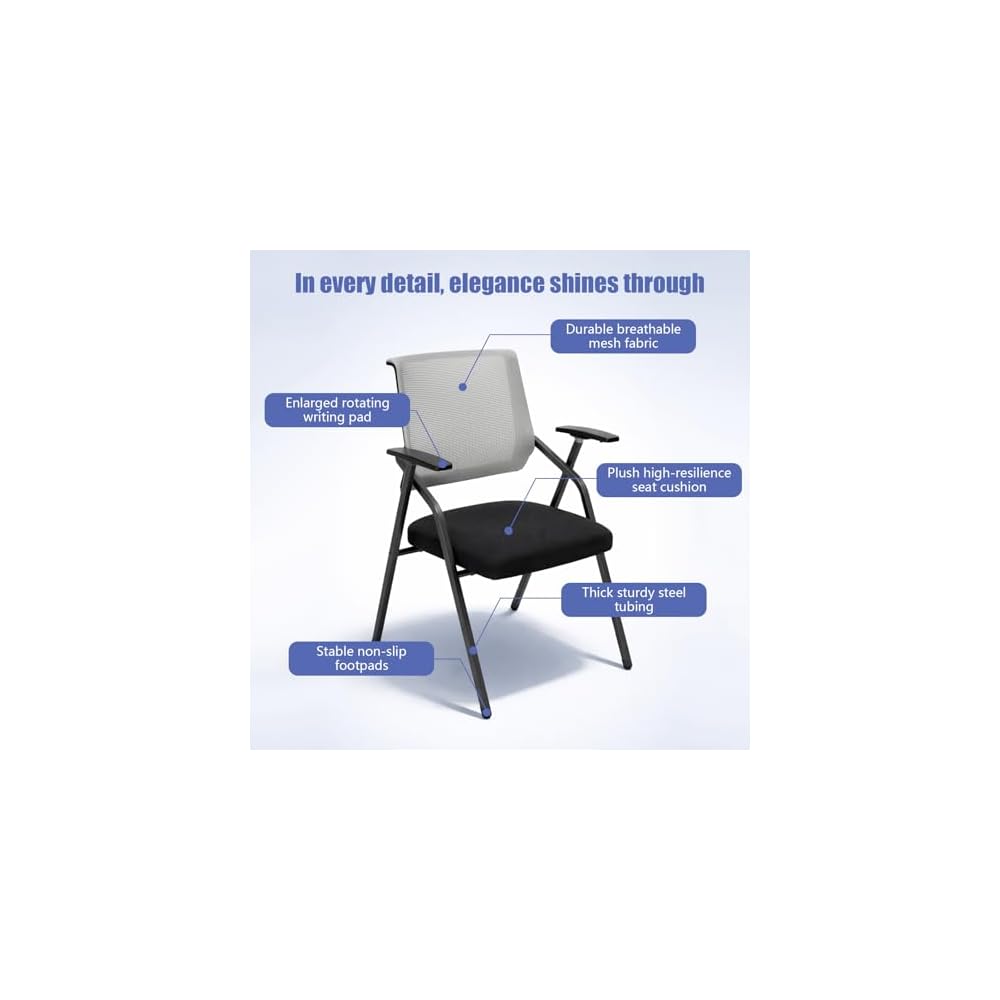 2 Pack Folding Chairs 485 lbs Heavy Duty Conference Room Chairs,Padded Folding Chairs Office Chairs with Widen Armrest,Grey Mesh Net Back Desk Chair No Wheels for Schools Office