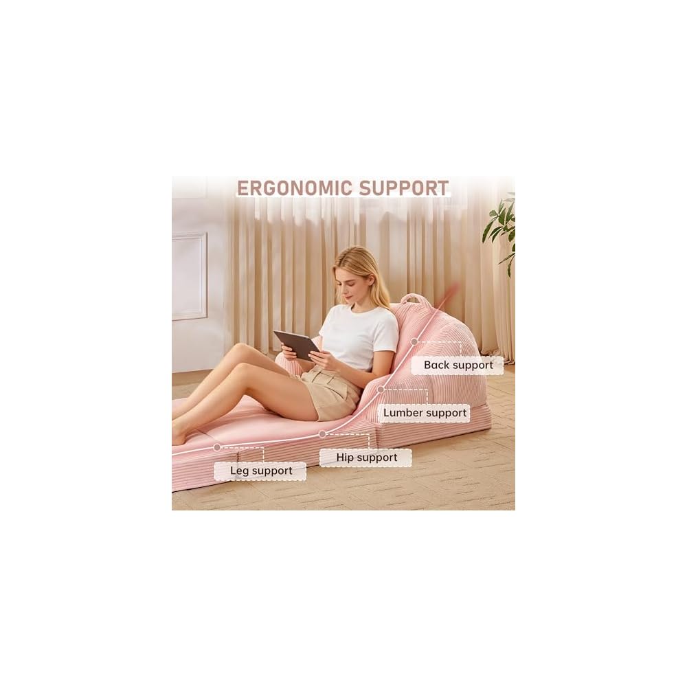 wanan Folding Sofa Bed, 3-in-1 Convertible Boneless Couch with Handle, Floor Lounger & Sleeper Chair for Adults, Comfy Folding Couch Single Sofa for Living Room Bedroom, Pink