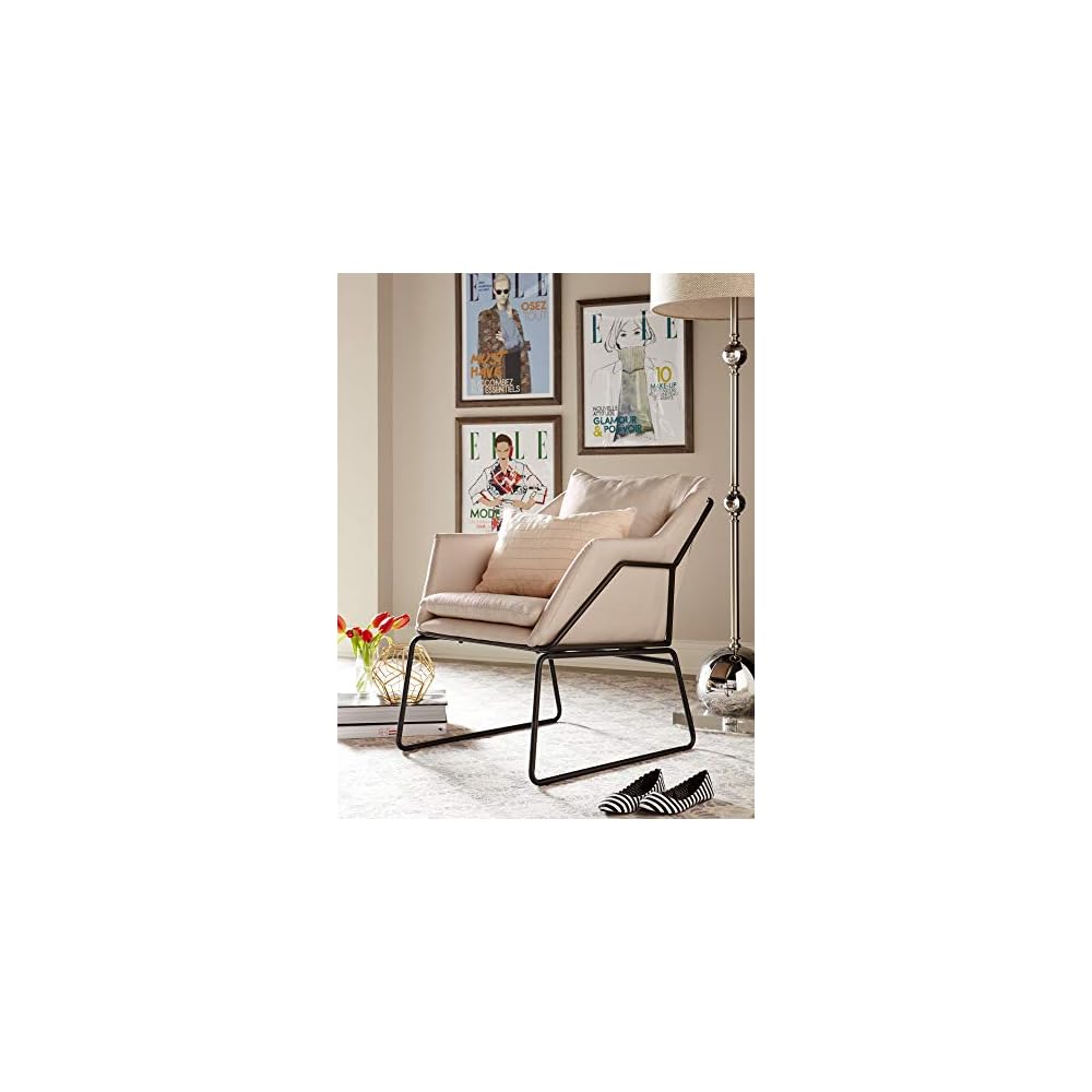 Elle Decor Odile Accent Chair, Plush Back Cushion, Black Metal Frame, Modern Living Room Upholstery Furniture