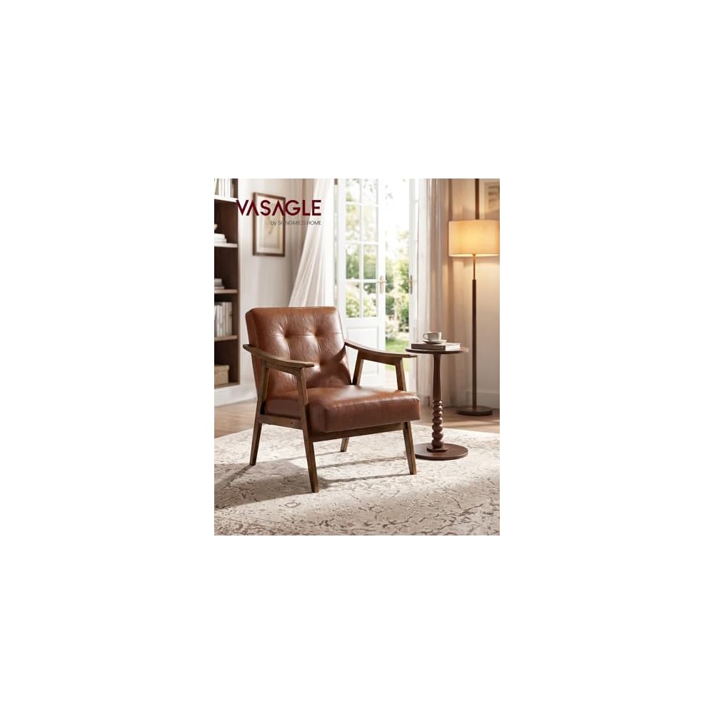 VASAGLE Accent Chair, PU Leather Armchair, Button Tufted, Thick Cushion