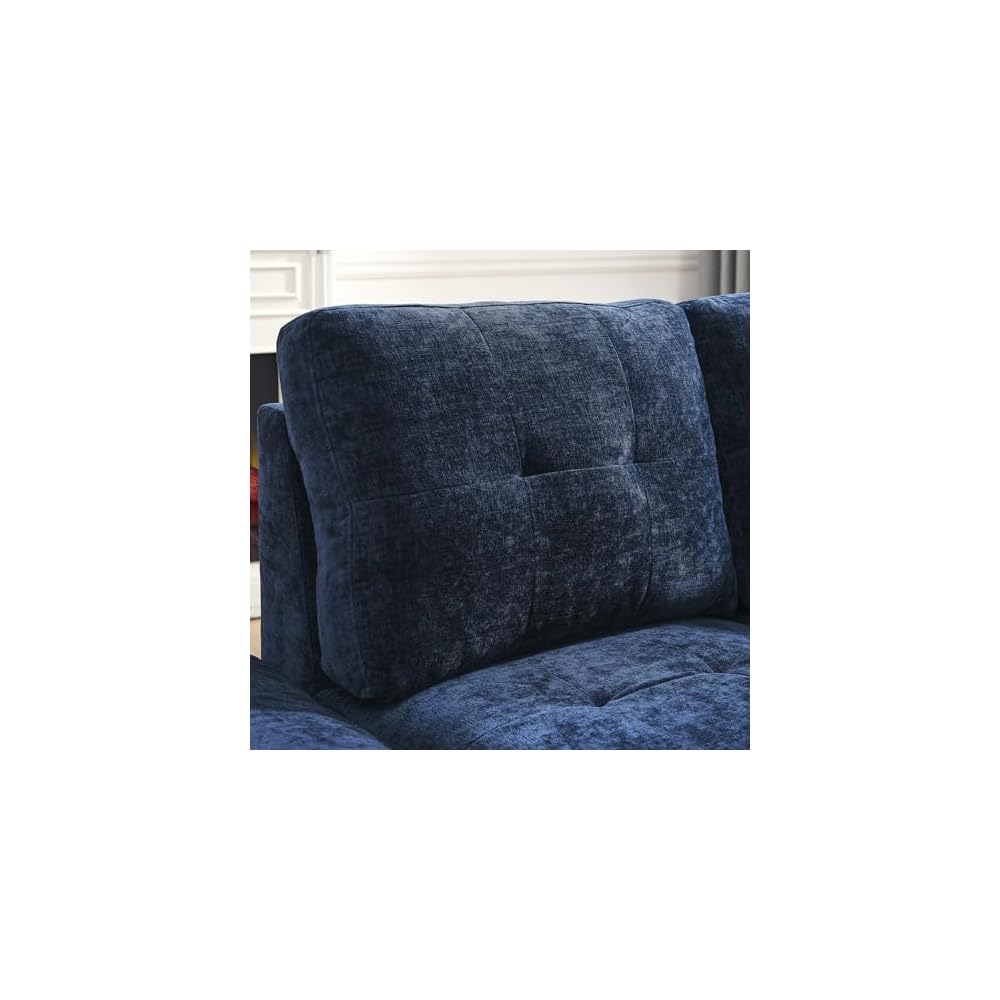 Living Room Furniture Sets, L-Shape Sectional 5-Seater Sofa with Extra Wide Reversible Chaise, Storage Ottoman and Cup Holders and Copper Nails, 2 Pillows, Navy Blue