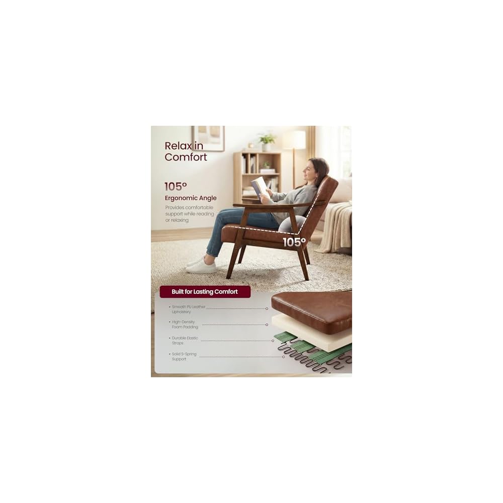 VASAGLE Accent Chair, PU Leather Armchair, Button Tufted, Thick Cushion
