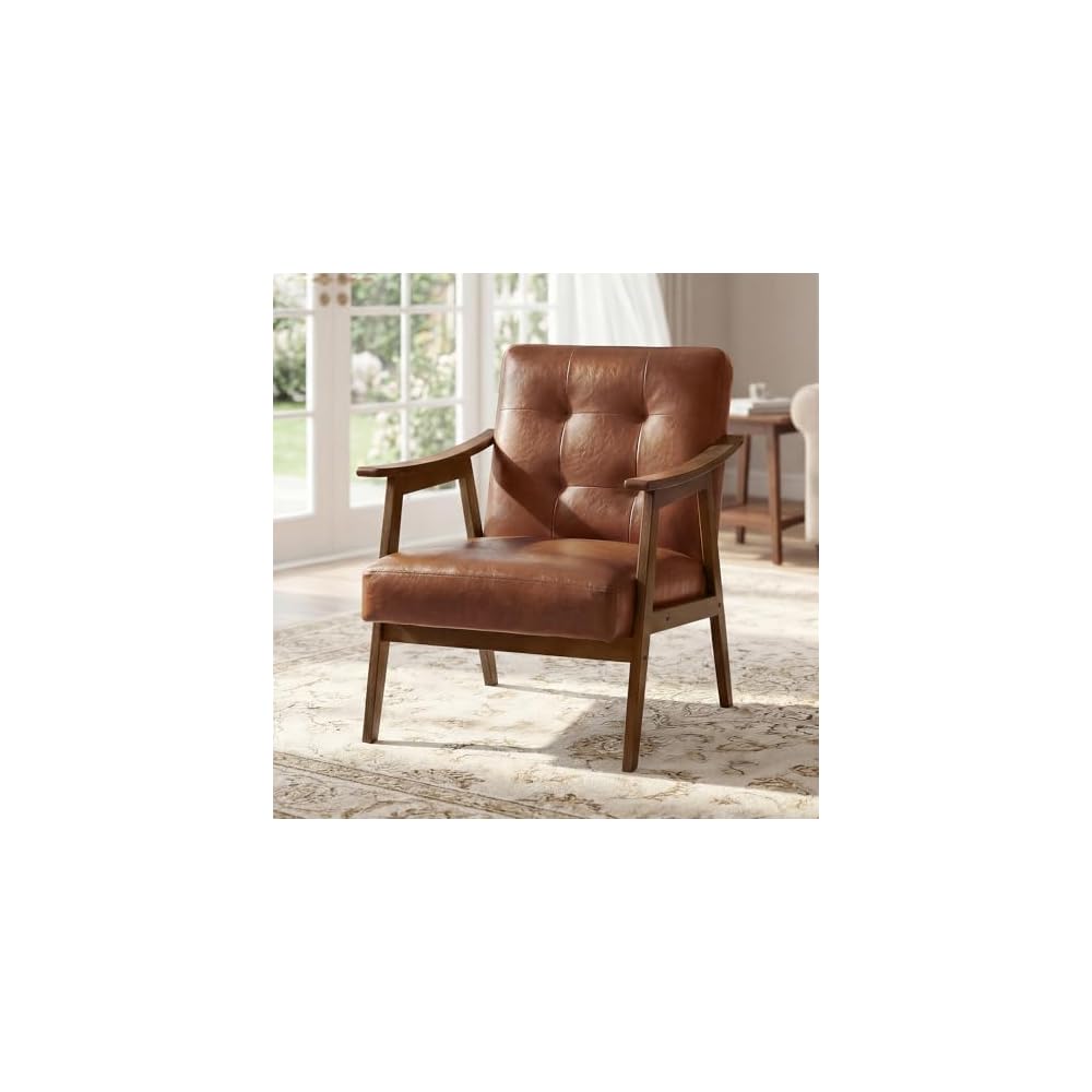 VASAGLE Accent Chair, PU Leather Armchair, Button Tufted, Thick Cushion
