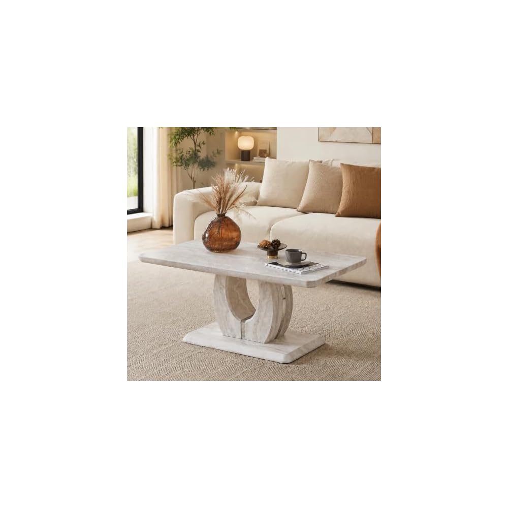 LKTART 43" Rectangle Modern Faux Marble Coffee Table for Living Room, White