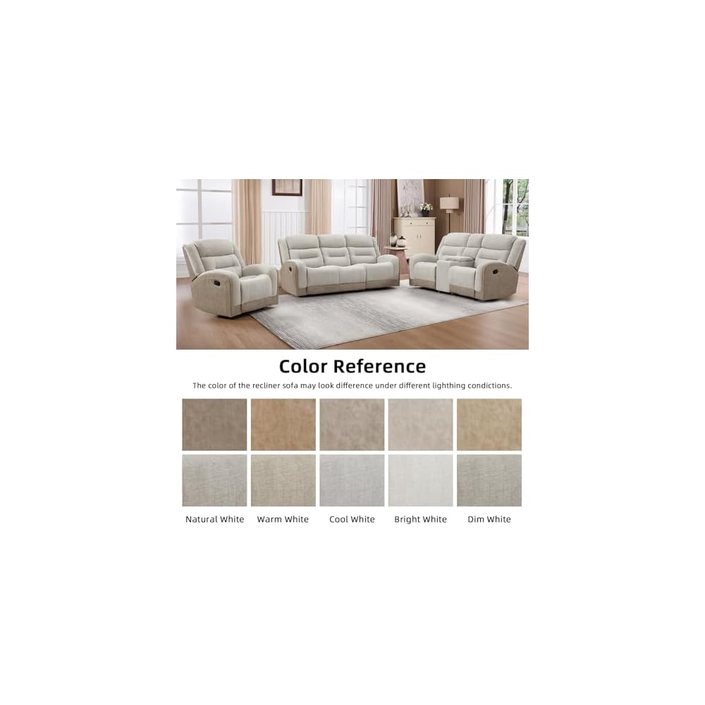 EBELLO Loveseat Recliner with Center Console, Soft Fabric 2-Seater Manual Recliner Sofa, Hidden Storage & Cup Holders, Wall-Hugger Reclining Sofa for Living Room RV, Beige