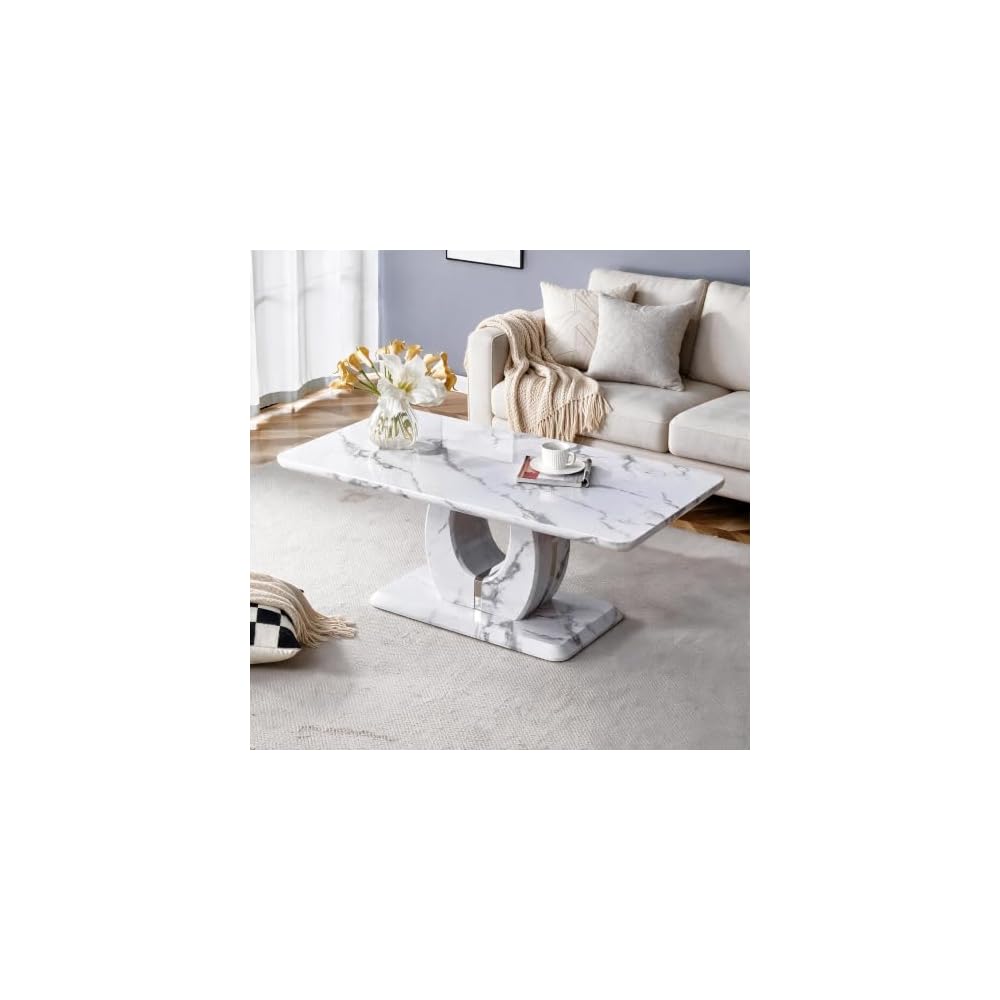 LKTART 43" Rectangle Modern Faux Marble Coffee Table for Living Room, White