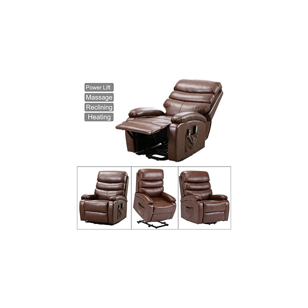 Living Room Chairs Electric Power Lift Recliner Chair Massage Lumbar Heating Sofa w/Pocket Footrest