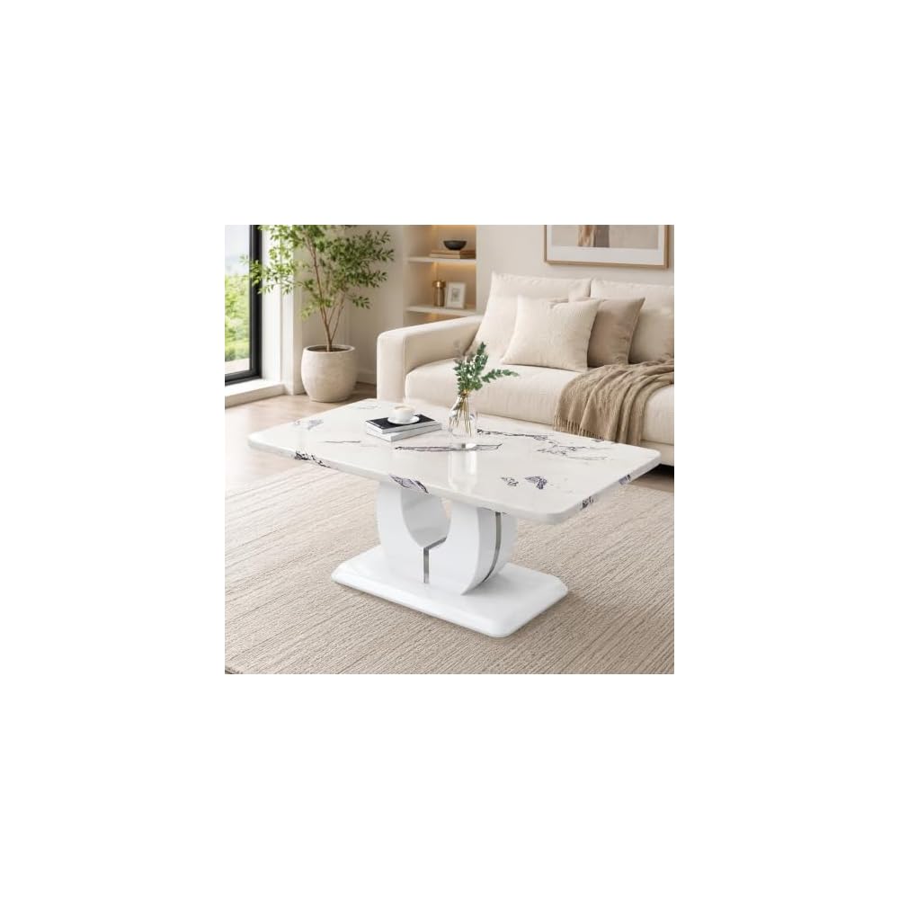 LKTART 43" Rectangle Modern Faux Marble Coffee Table for Living Room, White