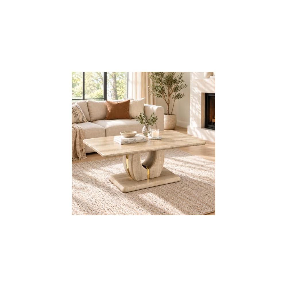LKTART 43" Rectangle Modern Faux Marble Coffee Table for Living Room, White