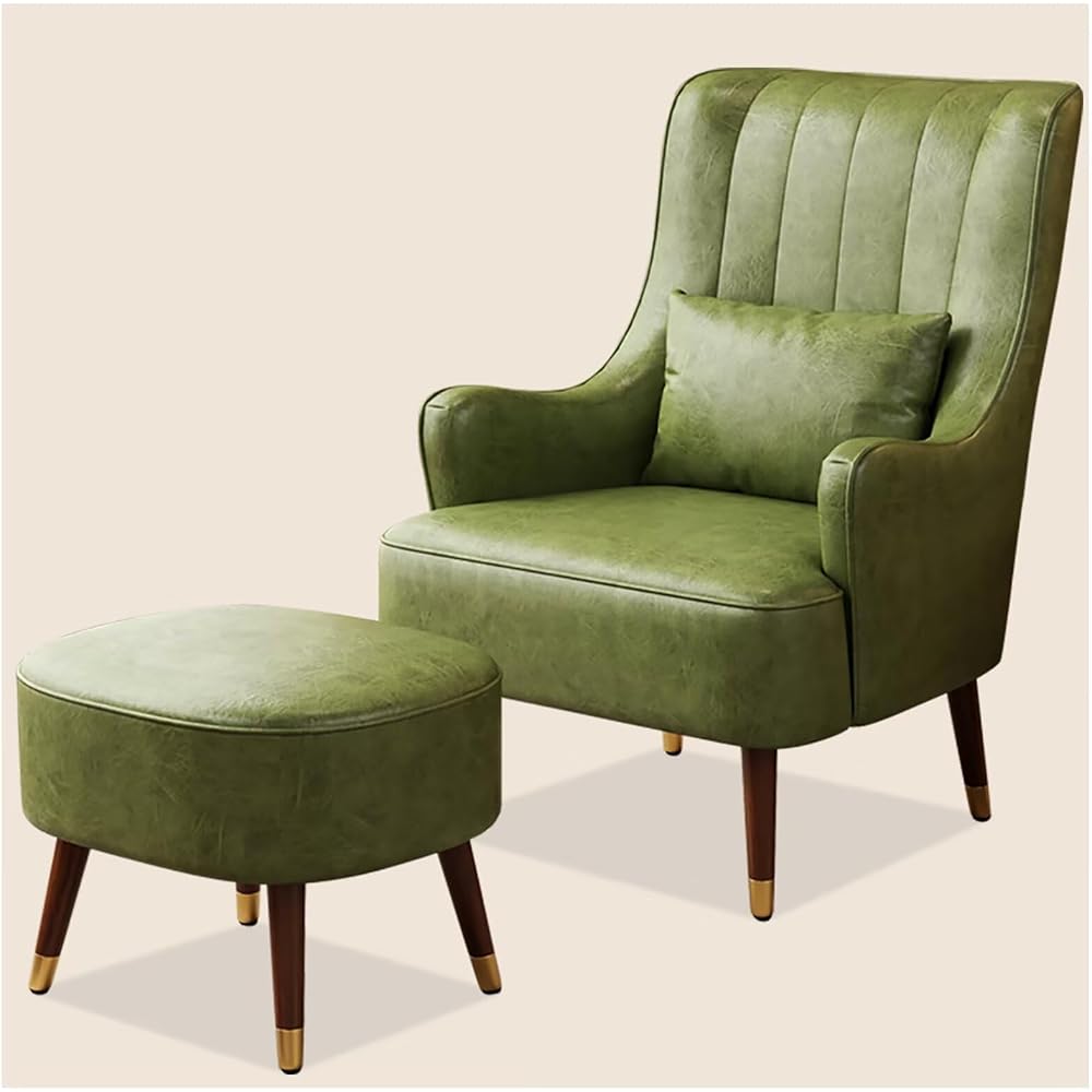 PU Leather Accent Chair Italian Style Single Sofa Genuine Leather Cigar American Style Exquisite Furniture Compression Resistant & Collapse Resistant for Living Lounge Whisky Bar(with Footstool)