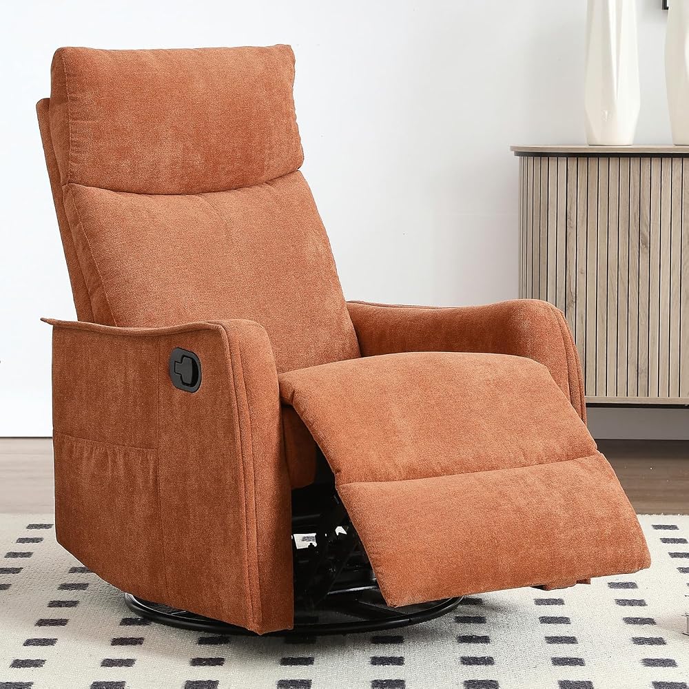 Leyu&Hafort Swivel Rocker Recliner Chair, 360° Swivel Recliner with Heat and Massage, Rocker Recliner Nursery Glider Chair with Side Pockets for Living Room