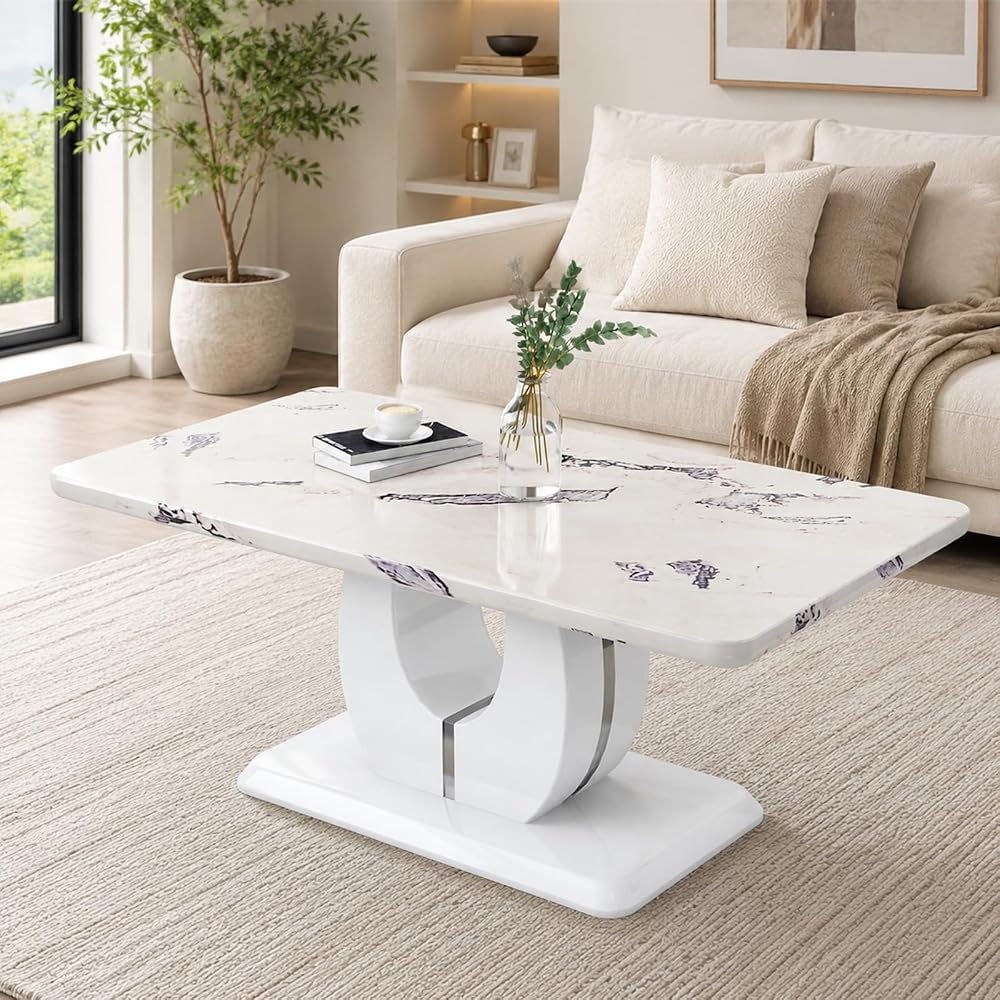LKTART 43" Rectangle Modern Faux Marble Coffee Table for Living Room, White